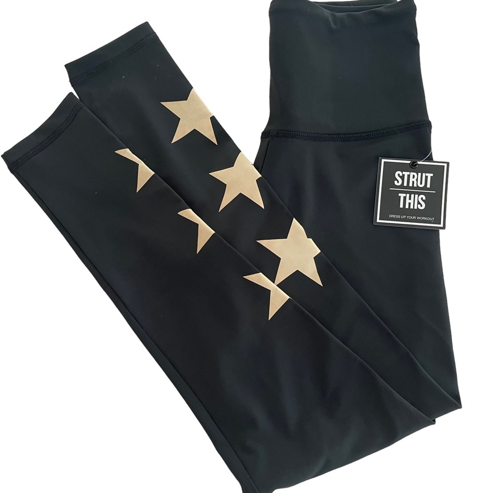 STRUT-THIS   Black Leggings With Tan Star Embellishment    Size Medium